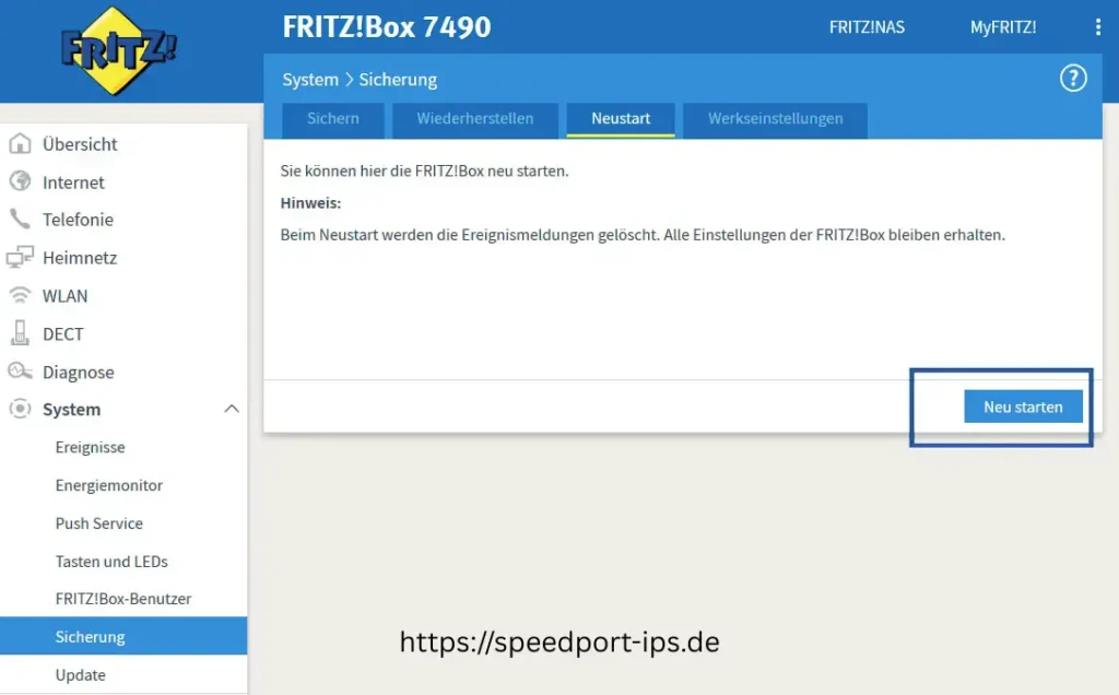 fritzbox starten